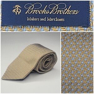 Brooks Brothers Gold Blue Herringbone Geometric Silk Tie 59 X 3.5
